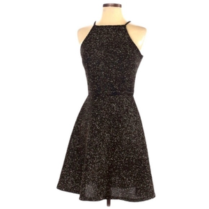 Love...ady S Y2K black w/ glitter fit & flare full skirt sleeveless halter dress